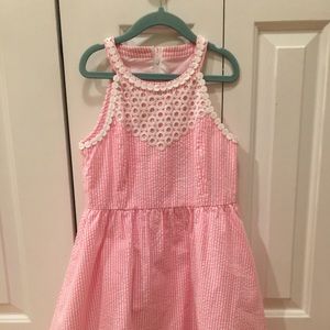 NWT Lilly Pulitzer Girls Size 10 Pink White Seersucker Dress